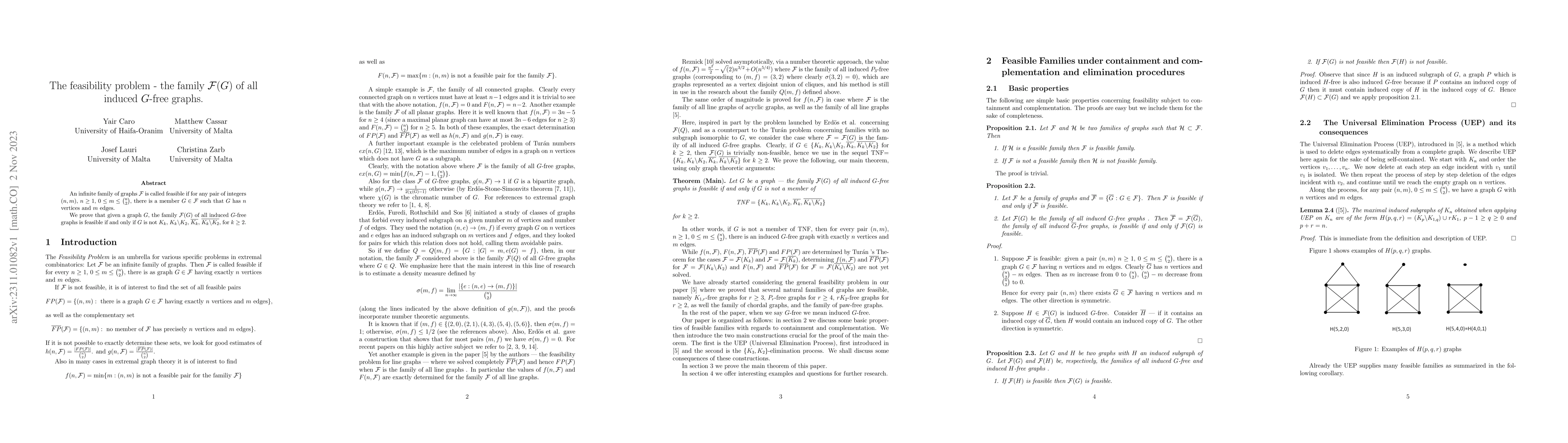 Thumbnail for The Feasibility Problem -- the family ${\cal F}$$(G)$ of all induced
  $G$-free graphs