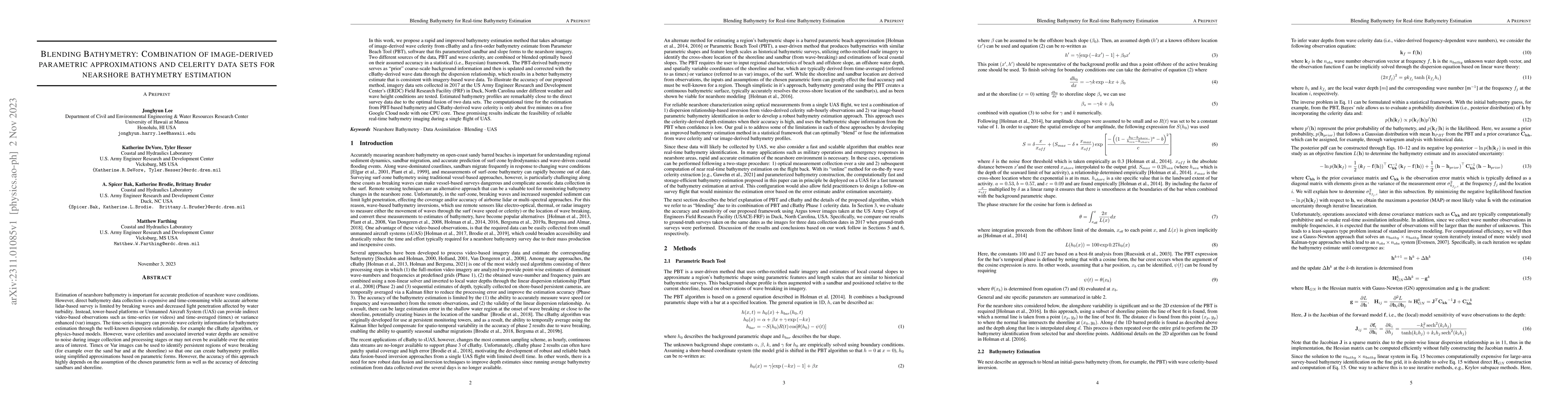 Thumbnail for Blending Bathymetry: Combination of image-derived parametric
  approximations and celerity data sets for nearshore bathymetry estimation