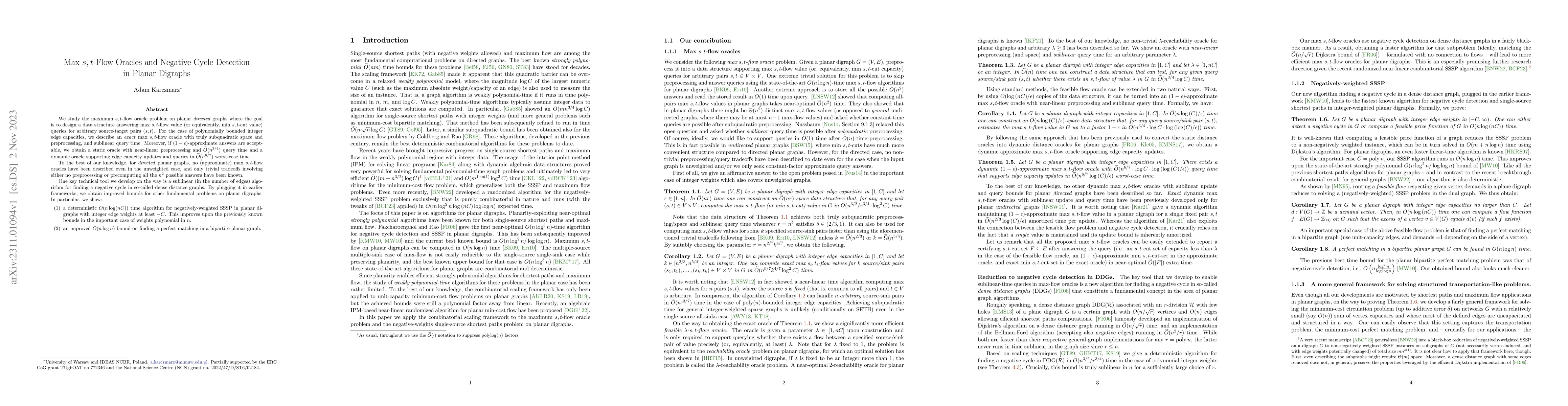 Thumbnail for Max $s,t$-Flow Oracles and Negative Cycle Detection in Planar Digraphs
