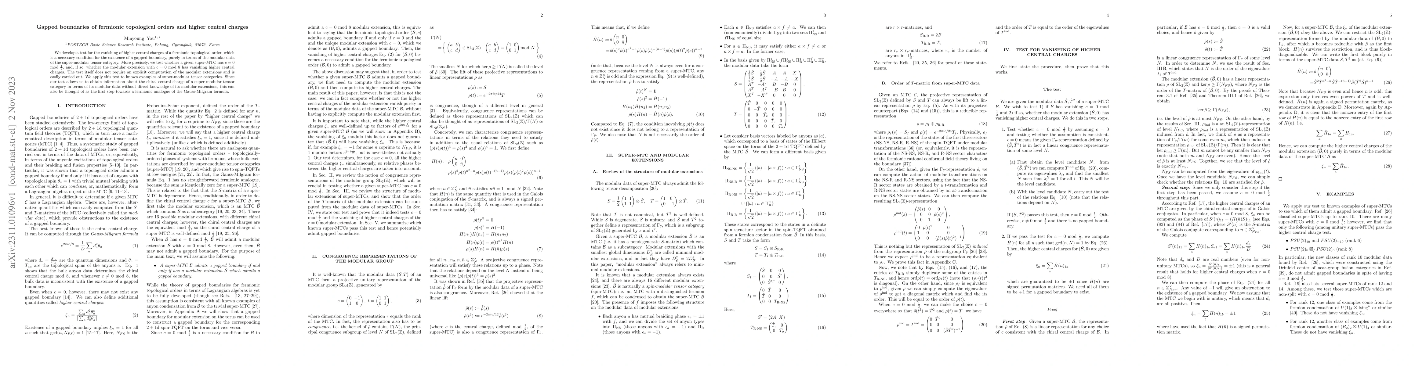 Thumbnail for Gapped boundaries of fermionic topological orders and higher central
  charges