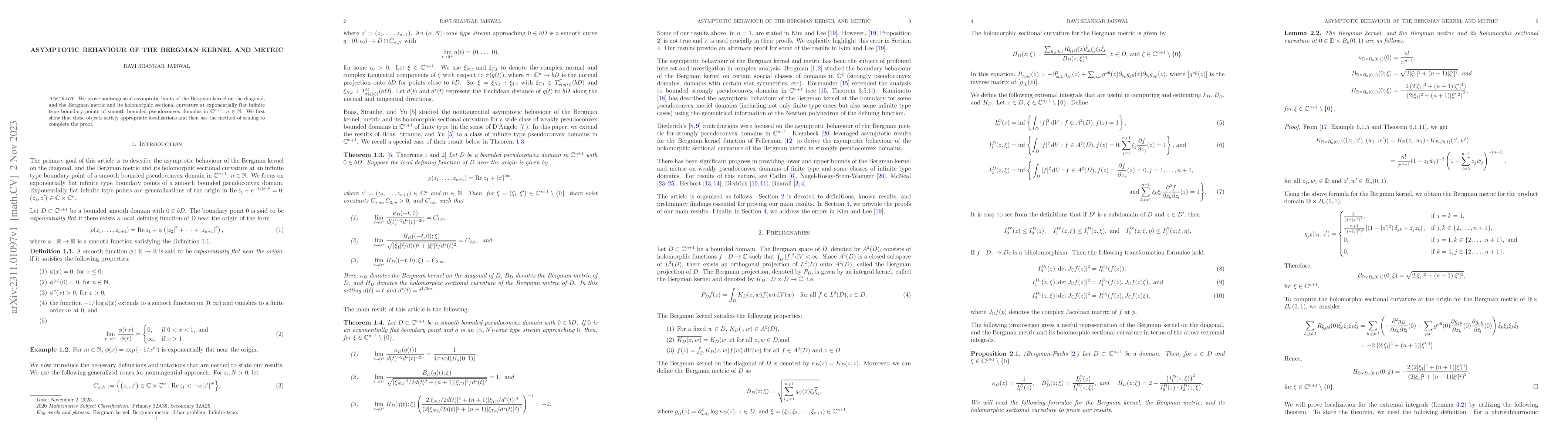 Thumbnail for Asymptotic behaviour of the Bergman kernel and metric