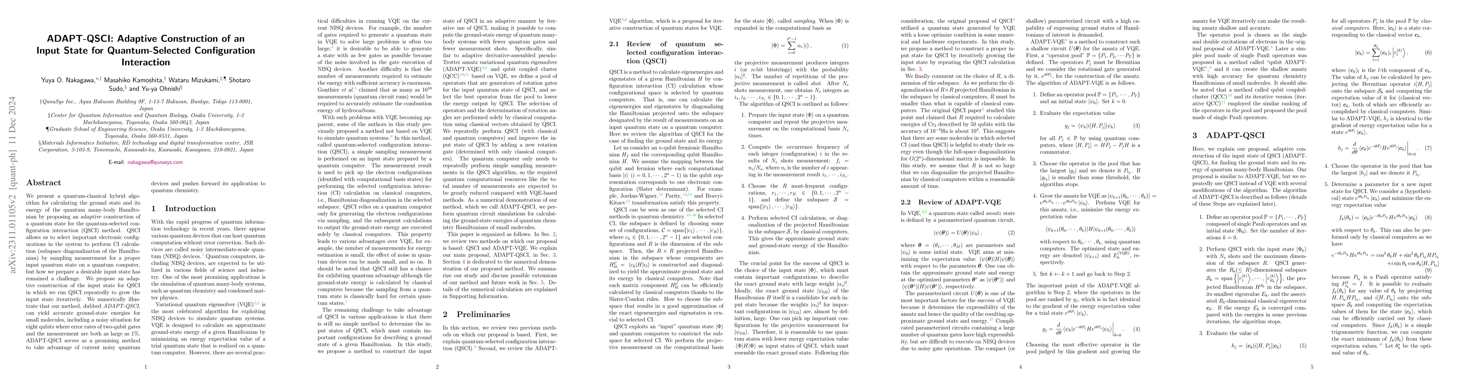 Thumbnail for ADAPT-QSCI: Adaptive Construction of Input State for Quantum-Selected
  Configuration Interaction