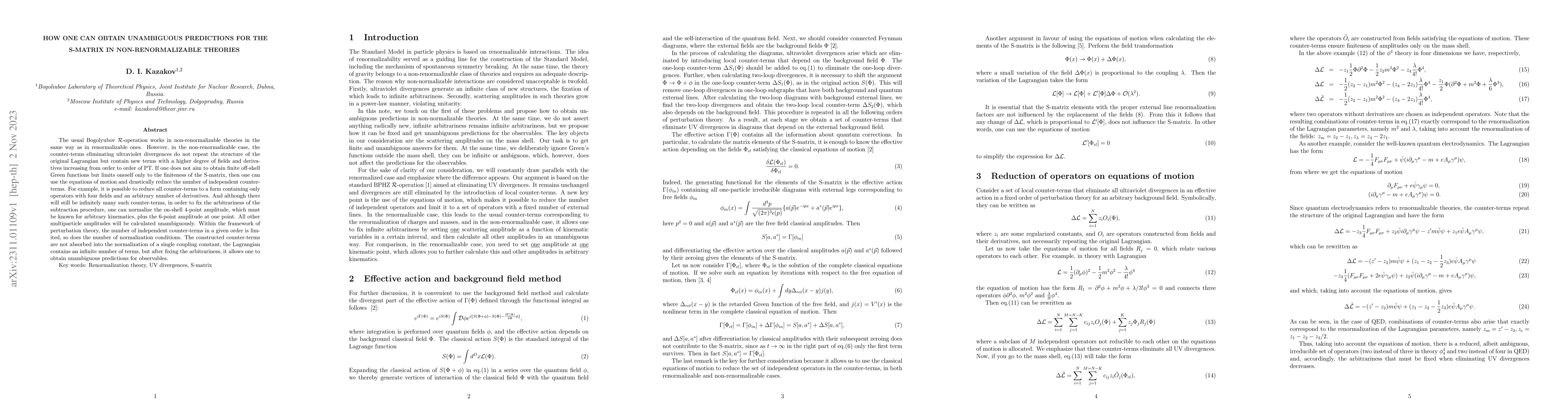 Thumbnail for How one can obtain unambiguous predictions for the S-matrix in
  non-renormalizable theories