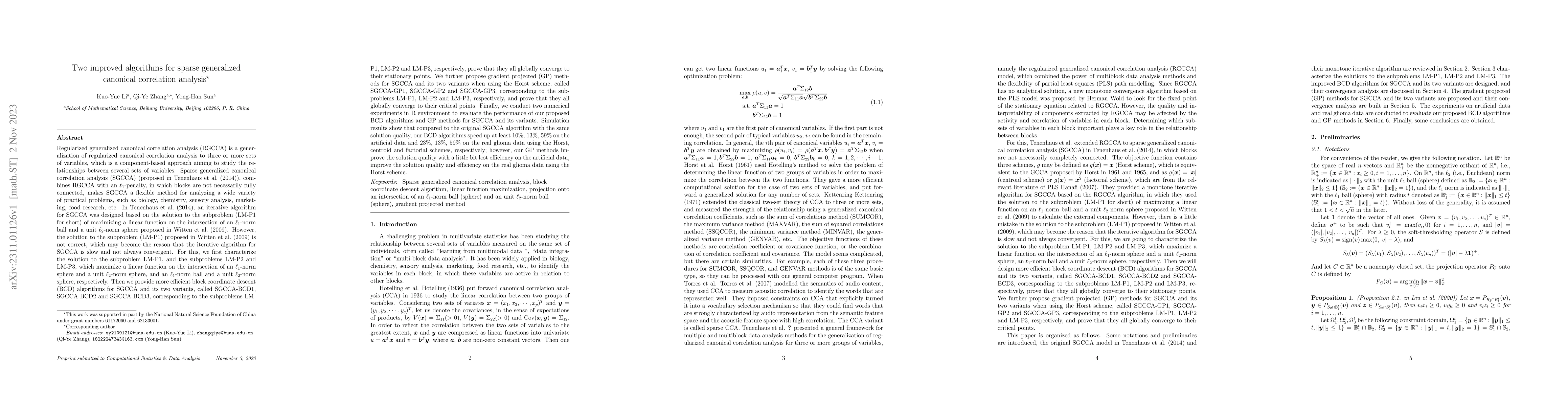 Thumbnail for Two improved algorithms for sparse generalized canonical correlation
  analysis