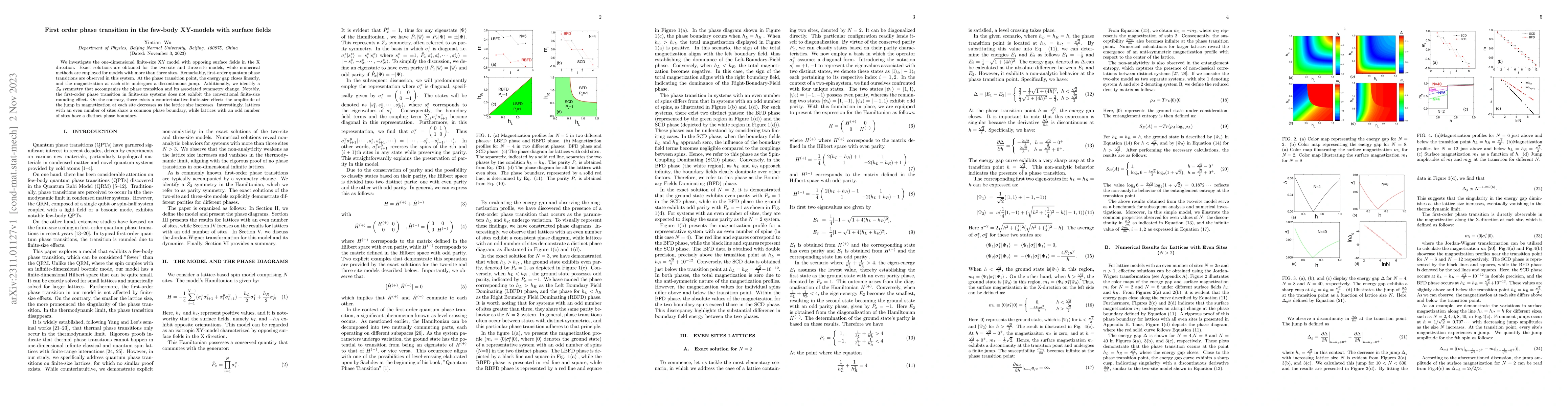 Thumbnail for First order phase transition in the few-body XY-models with surface
  fields