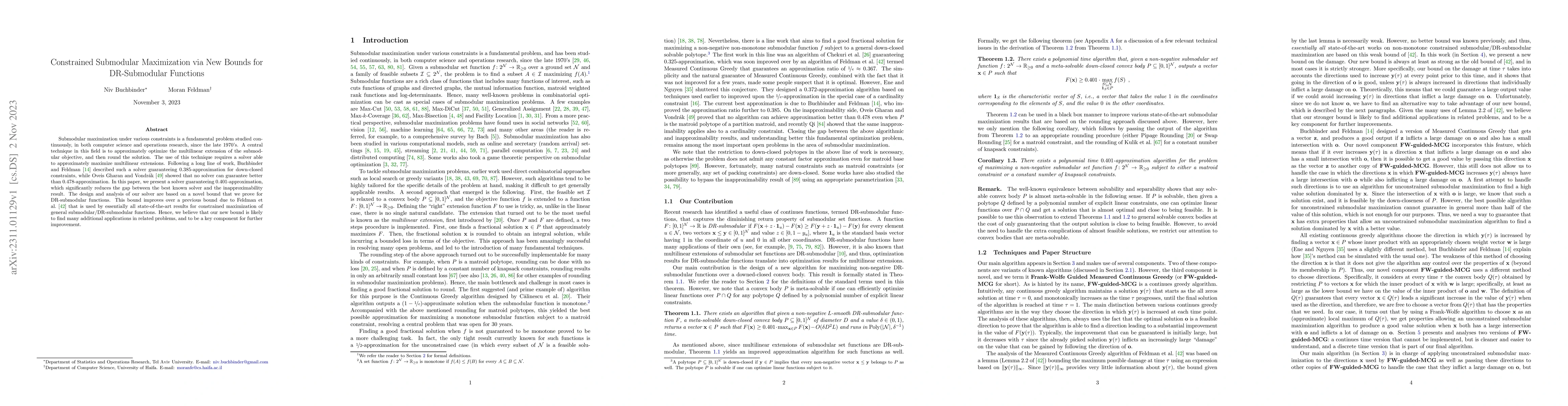 Thumbnail for Constrained Submodular Maximization via New Bounds for DR-Submodular
  Functions