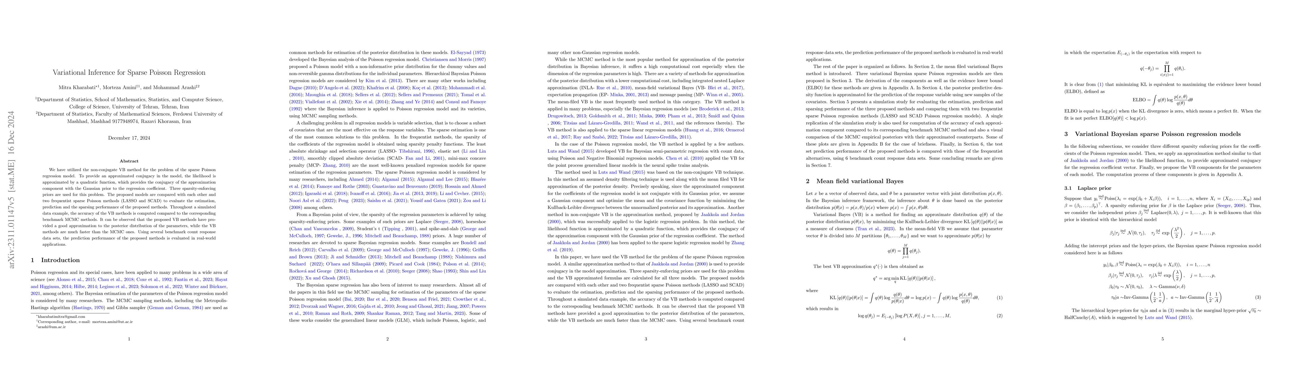 Thumbnail for Variational Inference for Sparse Poisson Regression
