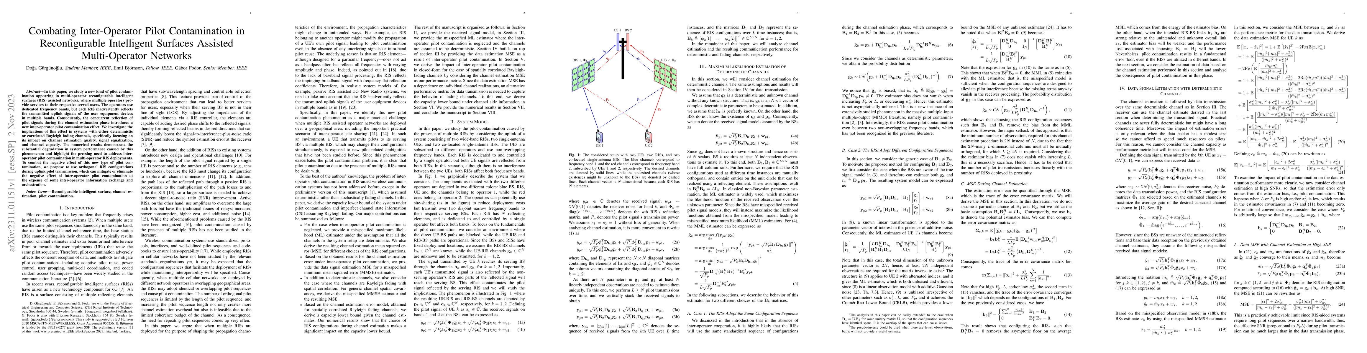 Thumbnail for Combating Inter-Operator Pilot Contamination in Reconfigurable
  Intelligent Surfaces Assisted Multi-Operator Networks
