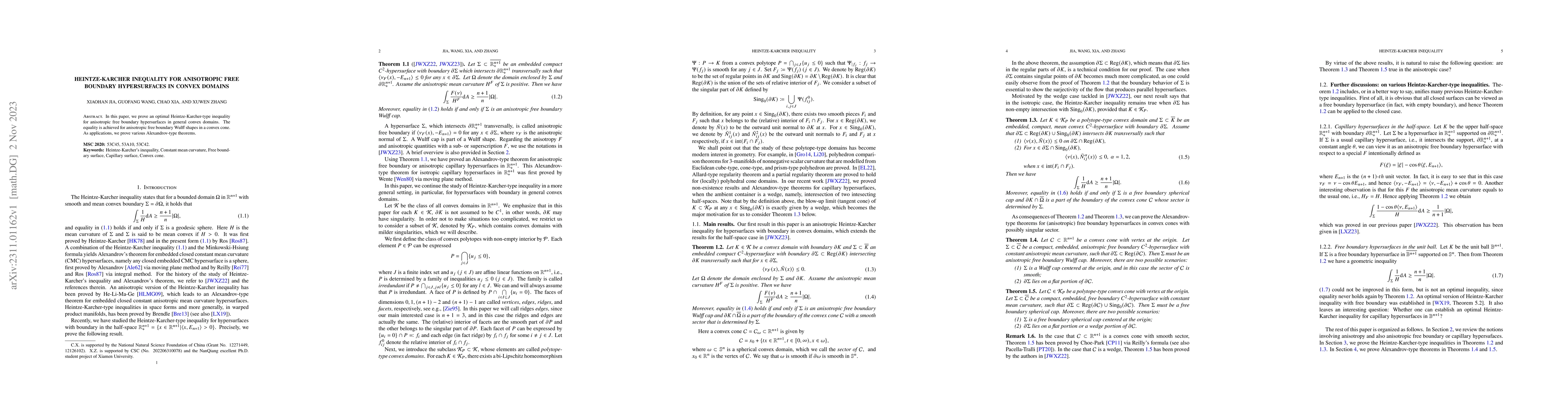 Thumbnail for Heintze-Karcher inequality for anisotropic free boundary hypersurfaces
  in convex domains