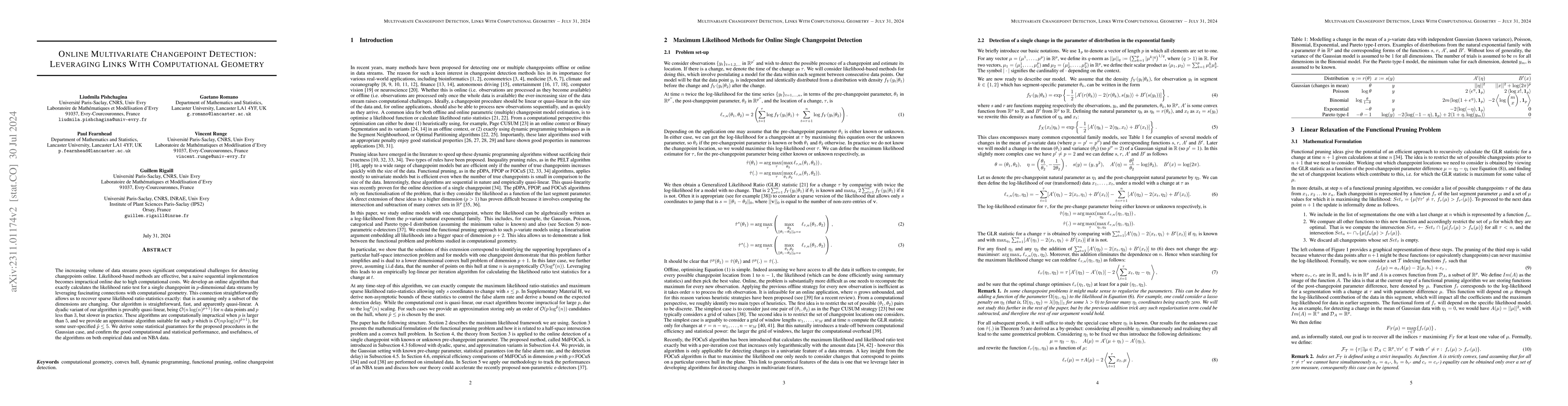 Thumbnail for Online Multivariate Changepoint Detection: Leveraging Links With
  Computational Geometry