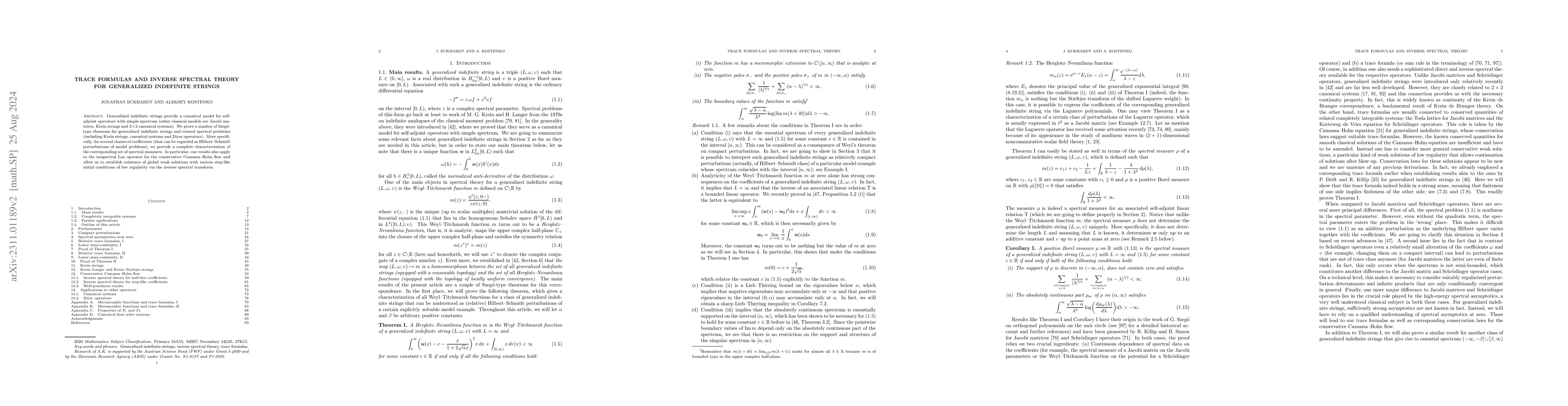Thumbnail for Trace formulas and inverse spectral theory for generalized indefinite
  strings