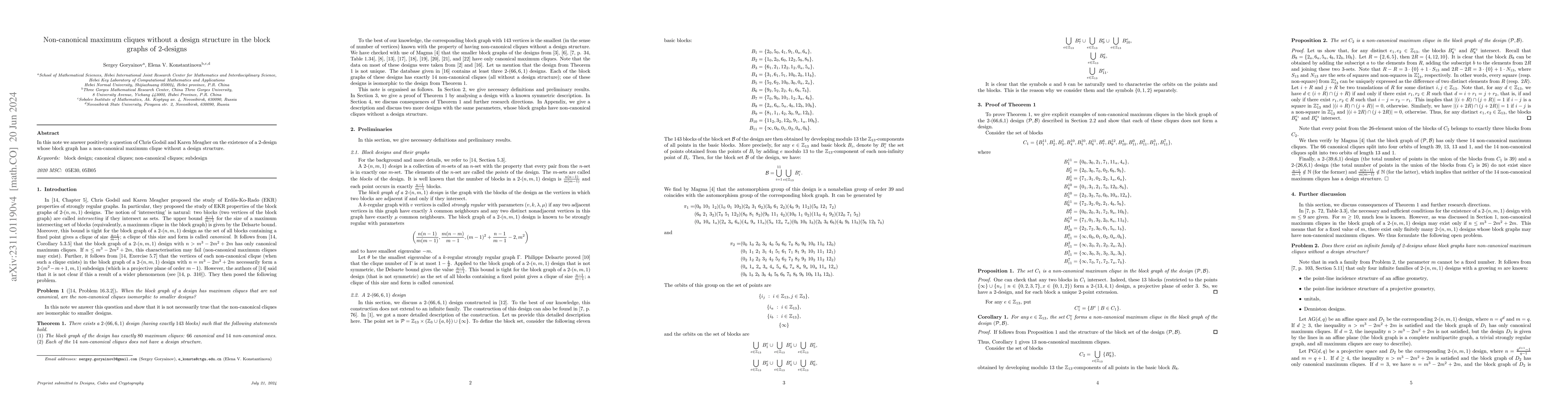 Thumbnail for Non-canonical maximum cliques without a design structure in the block
  graphs of 2-designs