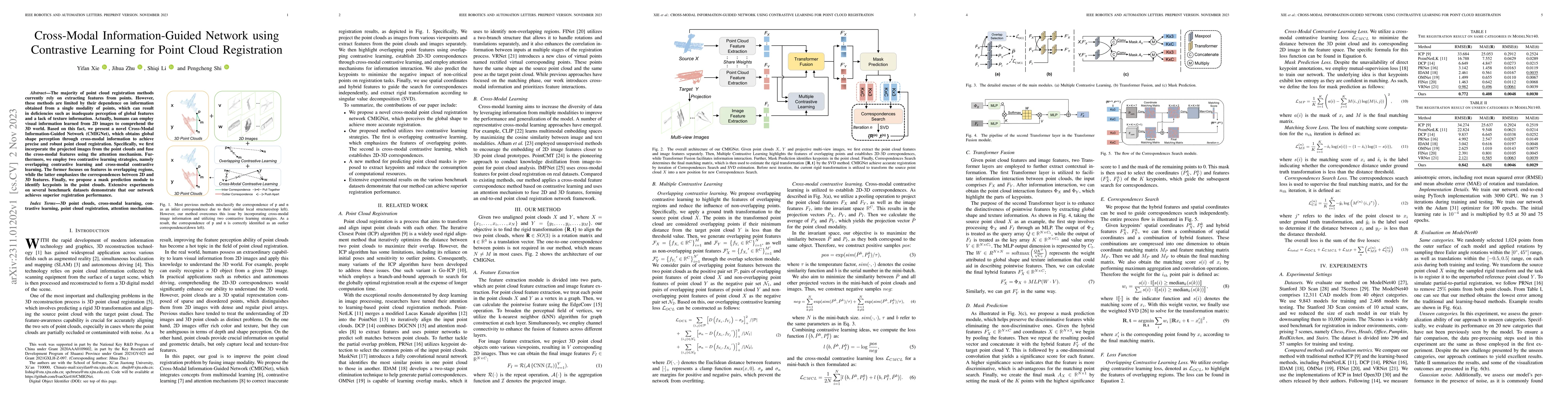 Thumbnail for Cross-Modal Information-Guided Network using Contrastive Learning for
  Point Cloud Registration