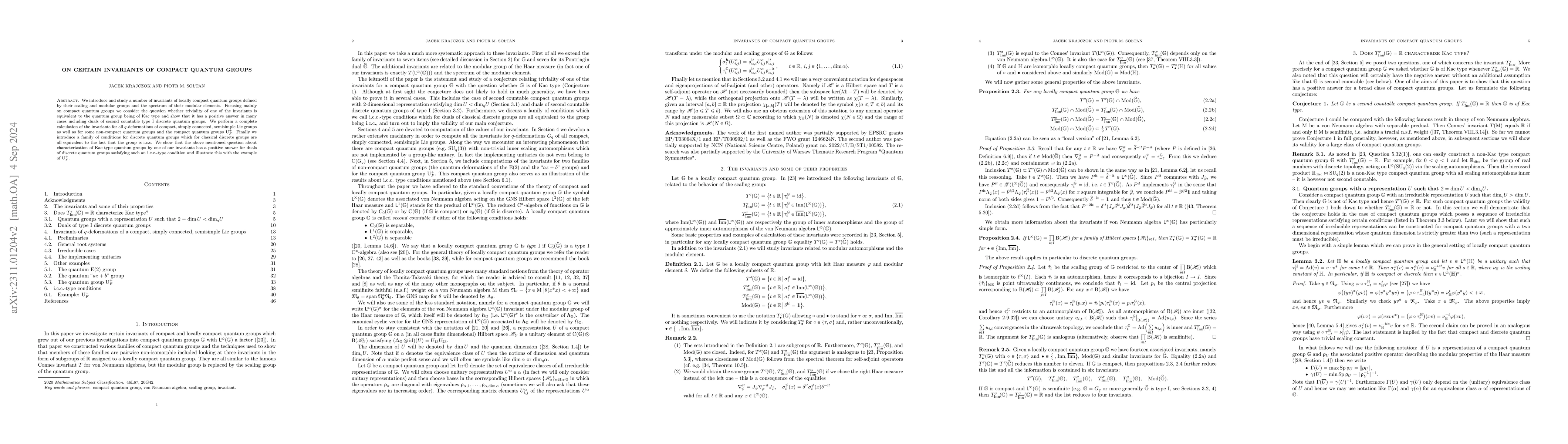 Thumbnail for On certain invariants of compact quantum groups