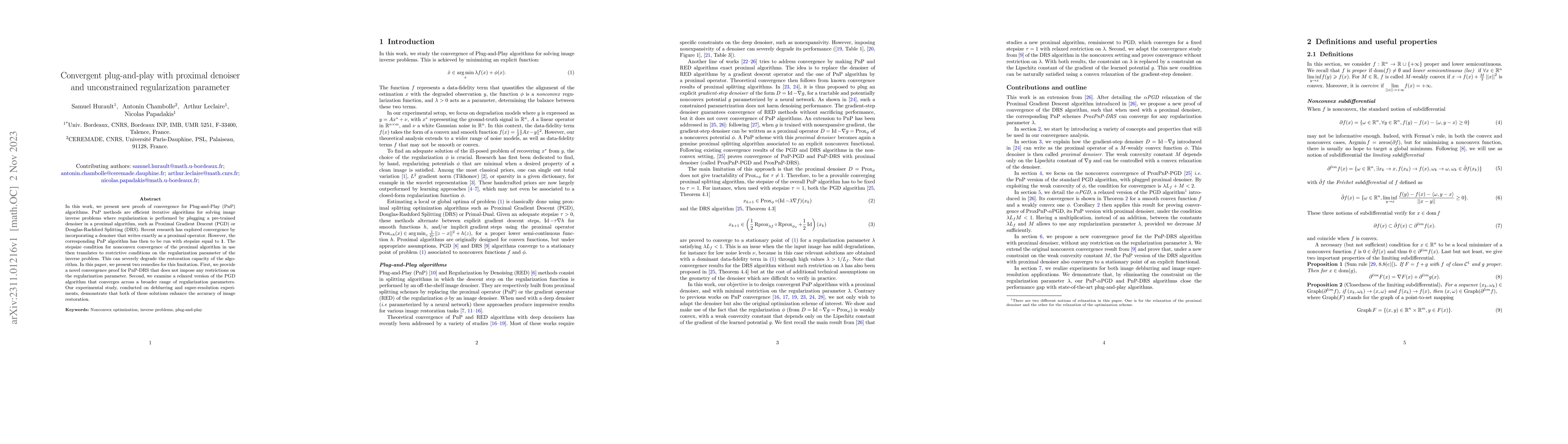 Thumbnail for Convergent plug-and-play with proximal denoiser and unconstrained
  regularization parameter