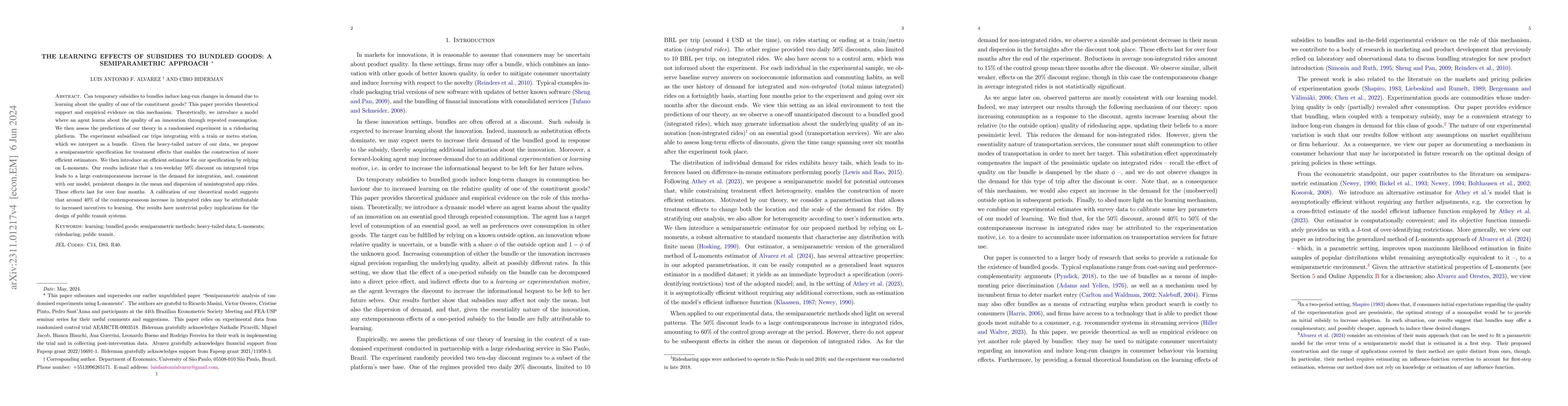Thumbnail for The learning effects of subsidies to bundled goods: a semiparametric
  approach