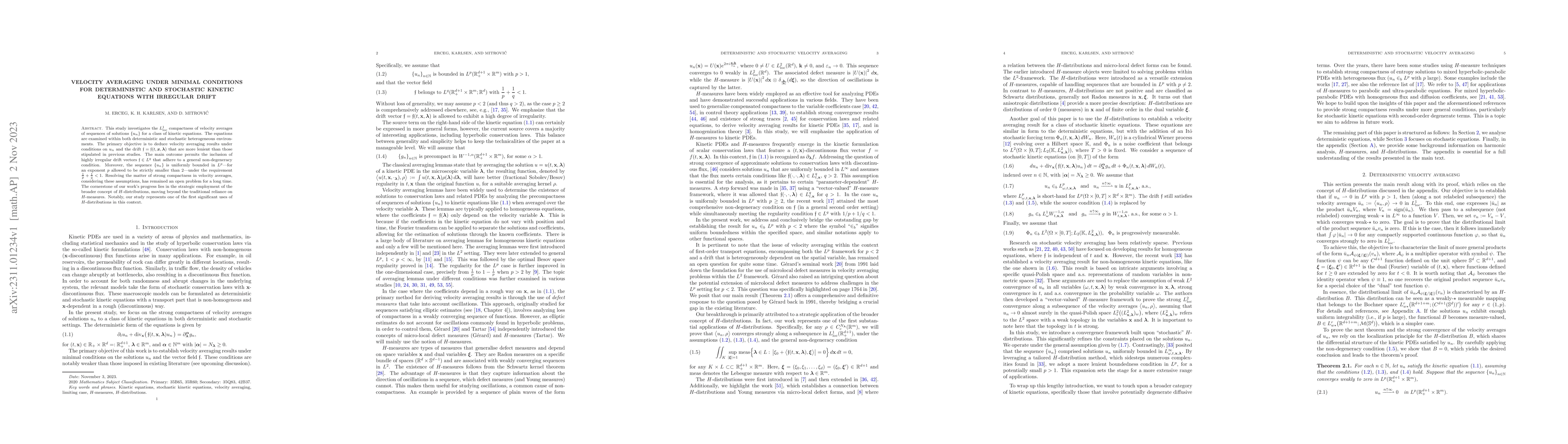 Thumbnail for Velocity averaging under minimal conditions for deterministic and
  stochastic kinetic equations with irregular drift