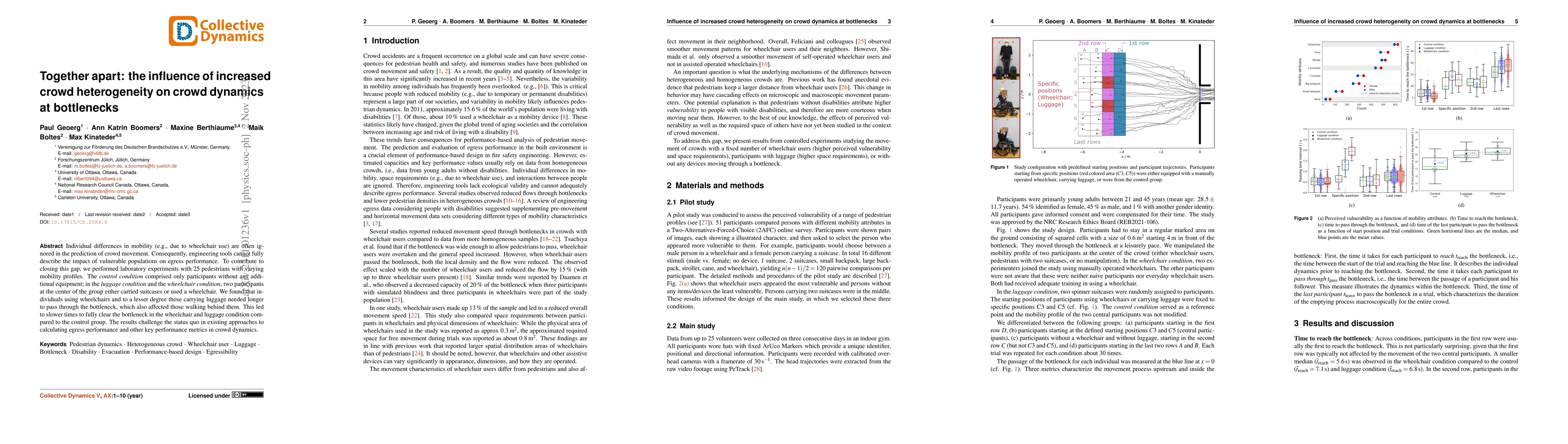 Thumbnail for Together apart: the influence of increased crowd heterogeneity on crowd
  dynamics at bottlenecks