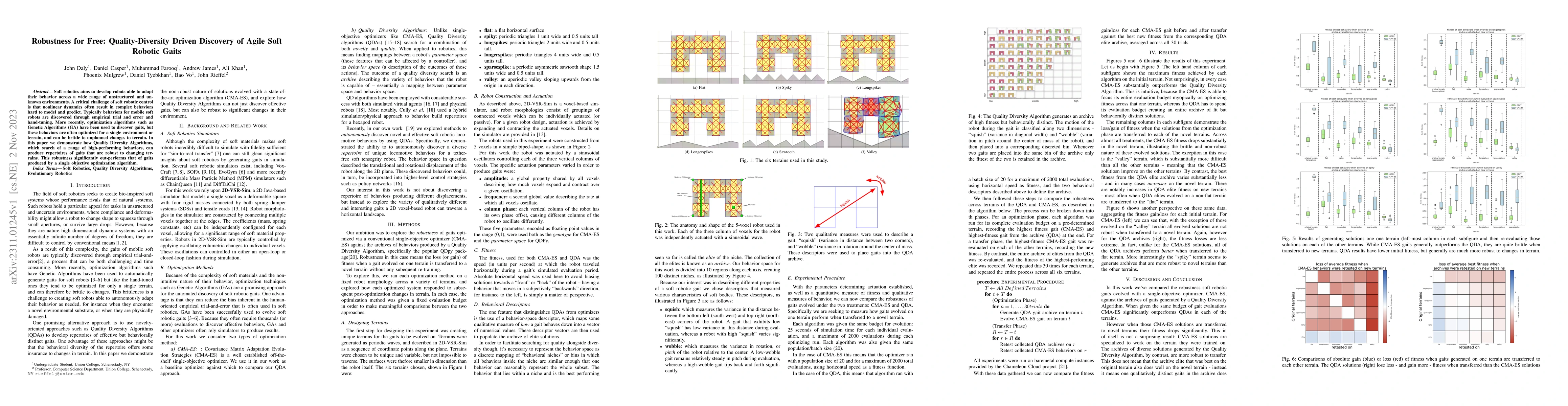 Thumbnail for Robustness for Free: Quality-Diversity Driven Discovery of Agile Soft
  Robotic Gaits