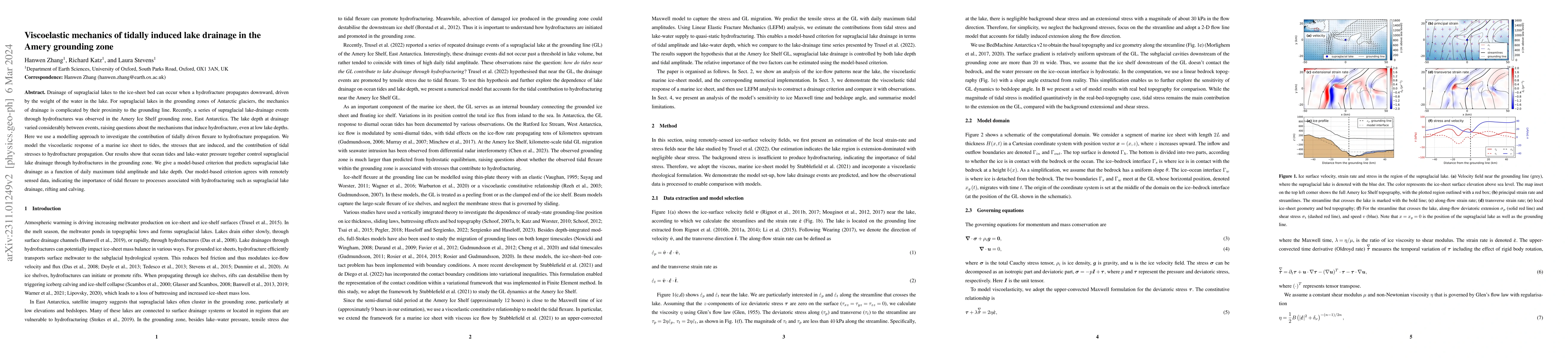 Thumbnail for Viscoelastic mechanics of tidally induced lake drainage in the Amery
  grounding zone