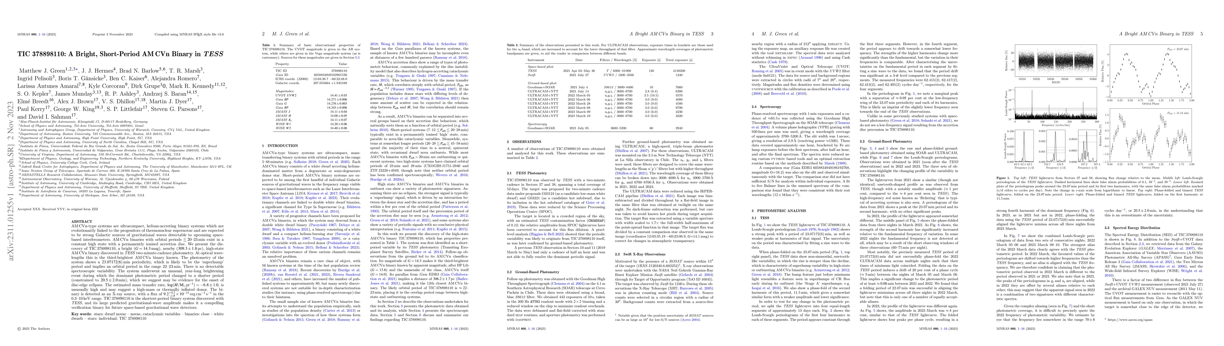 Thumbnail for TIC 378898110: A Bright, Short-Period AM CVn Binary in TESS