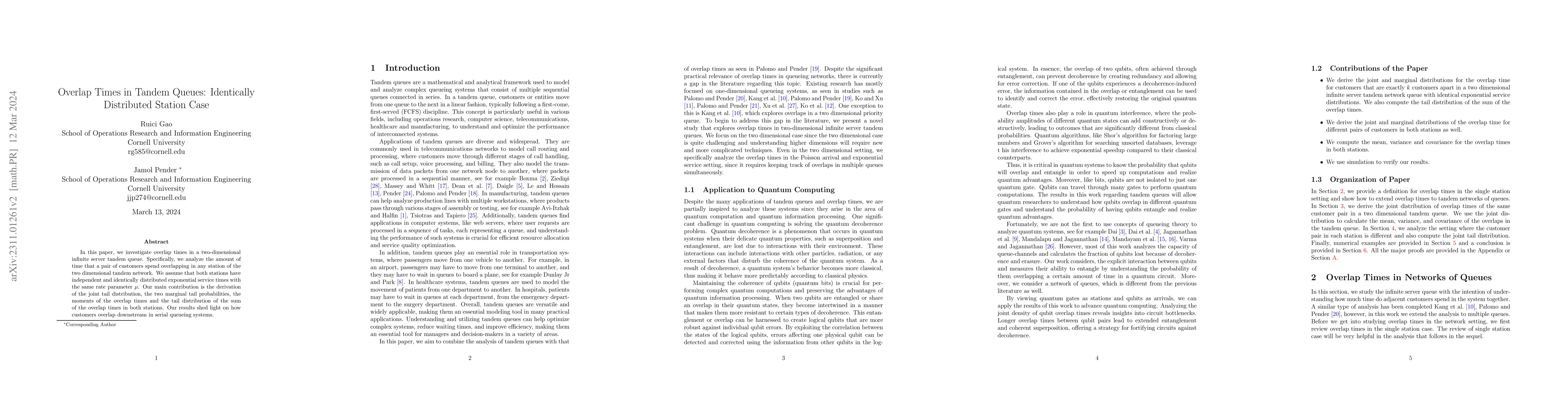 Thumbnail for Overlap Times in Tandem Queues: Identically Distributed Station Case