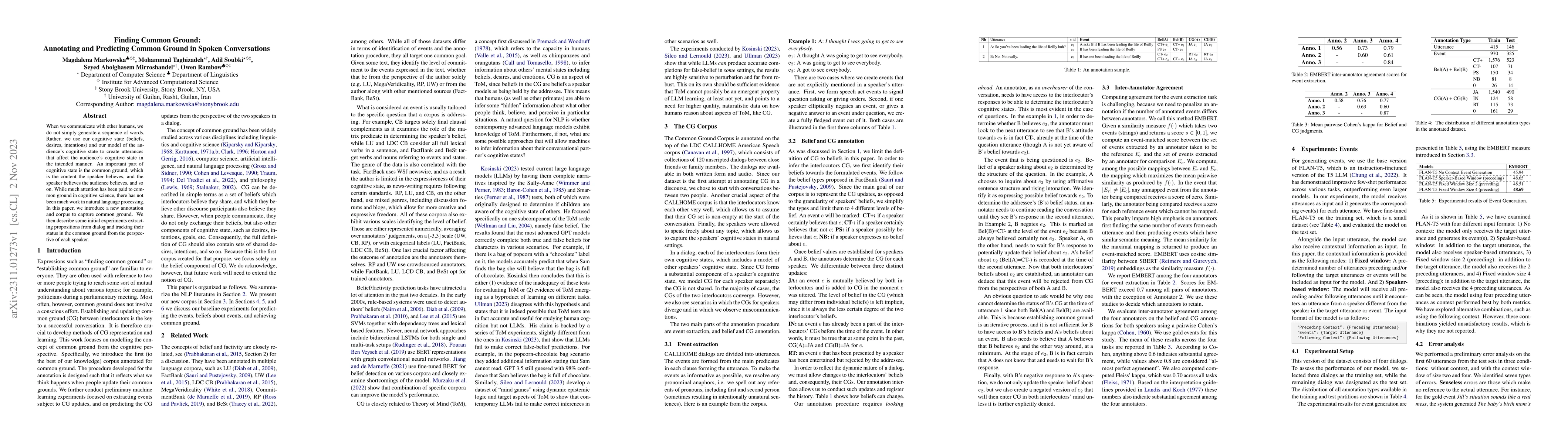 Thumbnail for Finding Common Ground: Annotating and Predicting Common Ground in Spoken
  Conversations