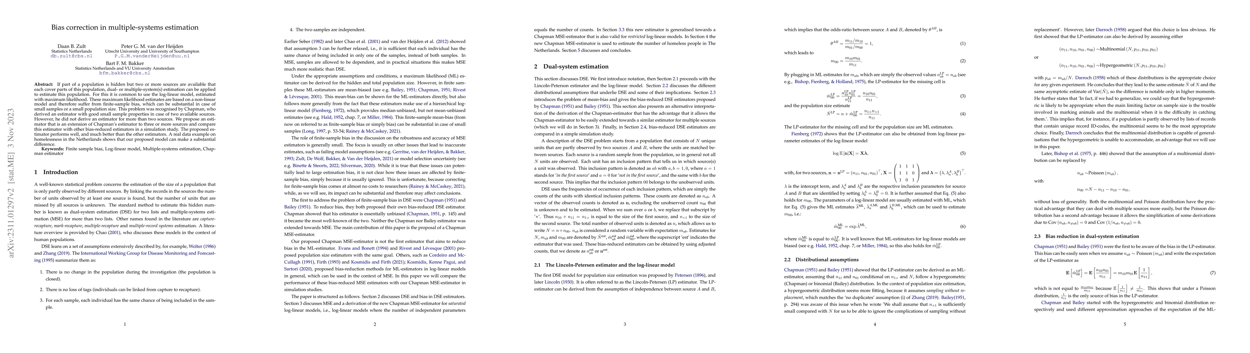 Thumbnail for Bias correction in multiple-systems estimation