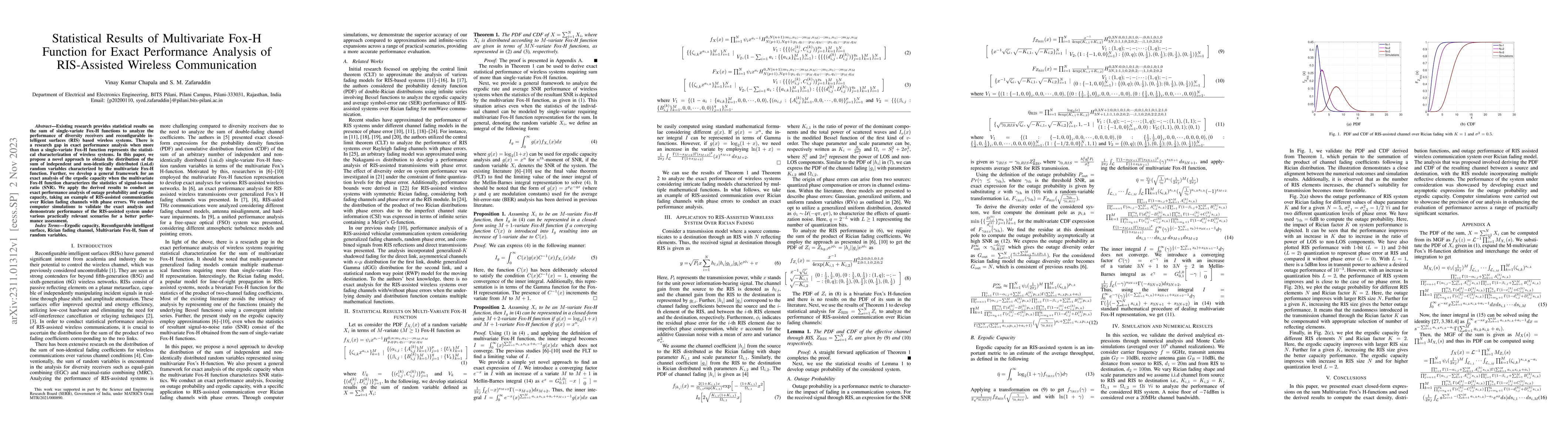 Thumbnail for Statistical Results of Multivariate Fox-H Function for Exact Performance
  Analysis of RIS-Assisted Wireless Communication