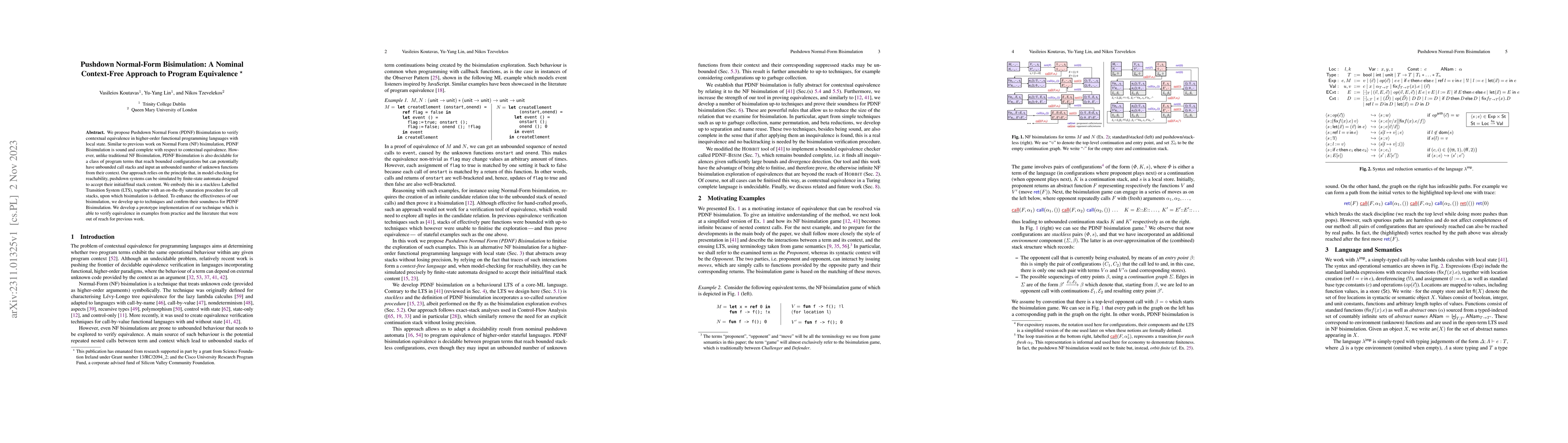 Thumbnail for Pushdown Normal-Form Bisimulation: A Nominal Context-Free Approach to
  Program Equivalence