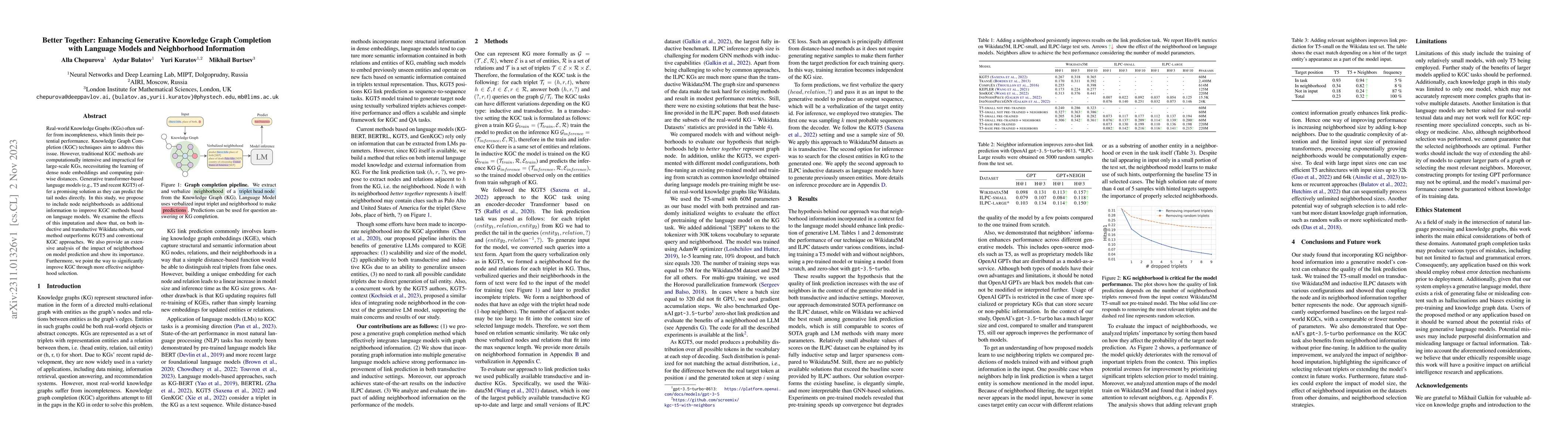 Thumbnail for Better Together: Enhancing Generative Knowledge Graph Completion with
  Language Models and Neighborhood Information