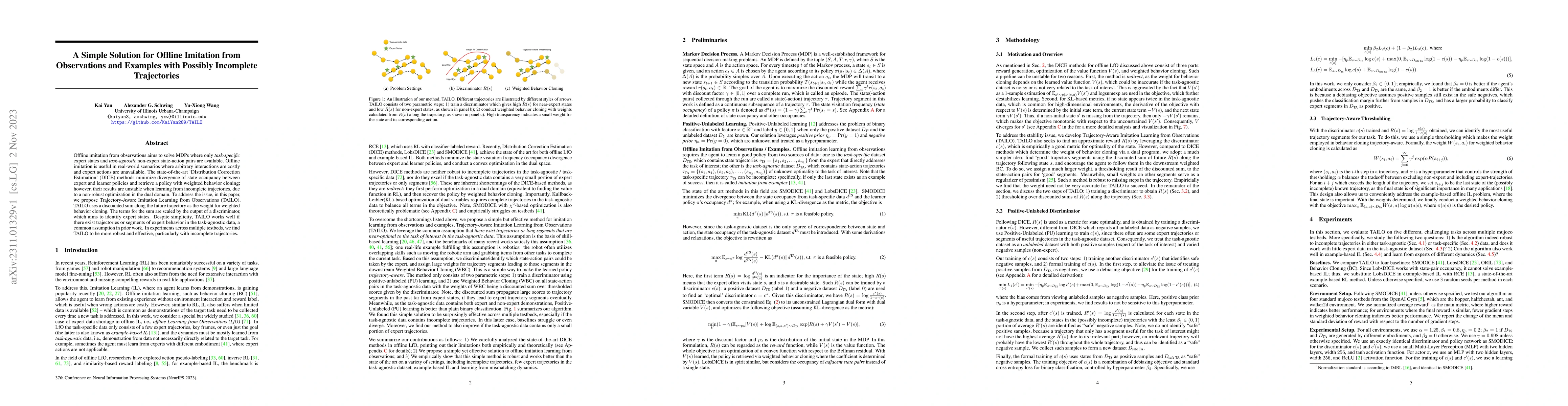 Thumbnail for A Simple Solution for Offline Imitation from Observations and Examples
  with Possibly Incomplete Trajectories