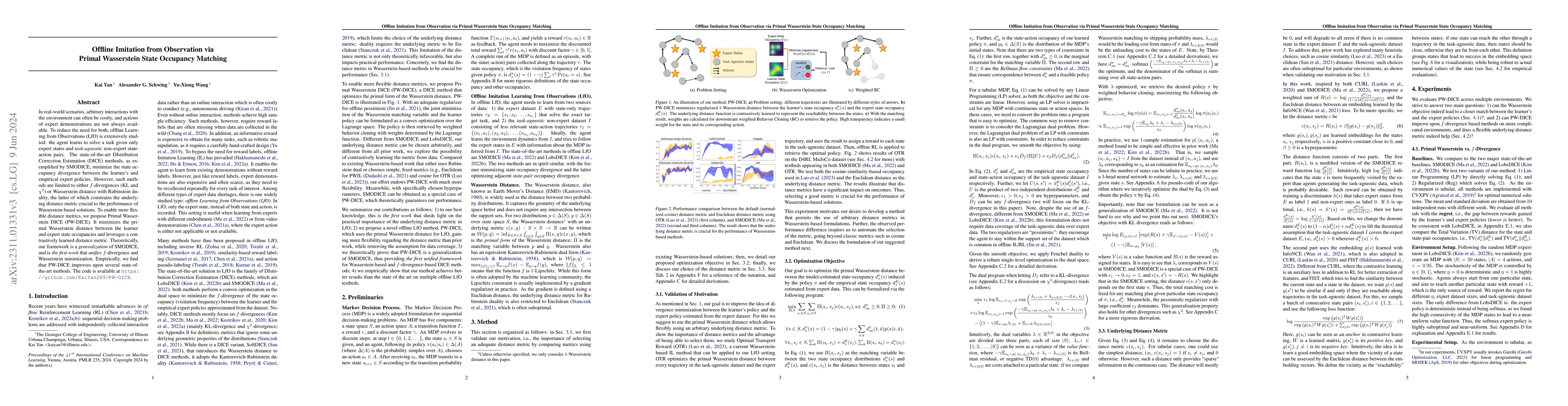 Thumbnail for Offline Imitation from Observation via Primal Wasserstein State
  Occupancy Matching