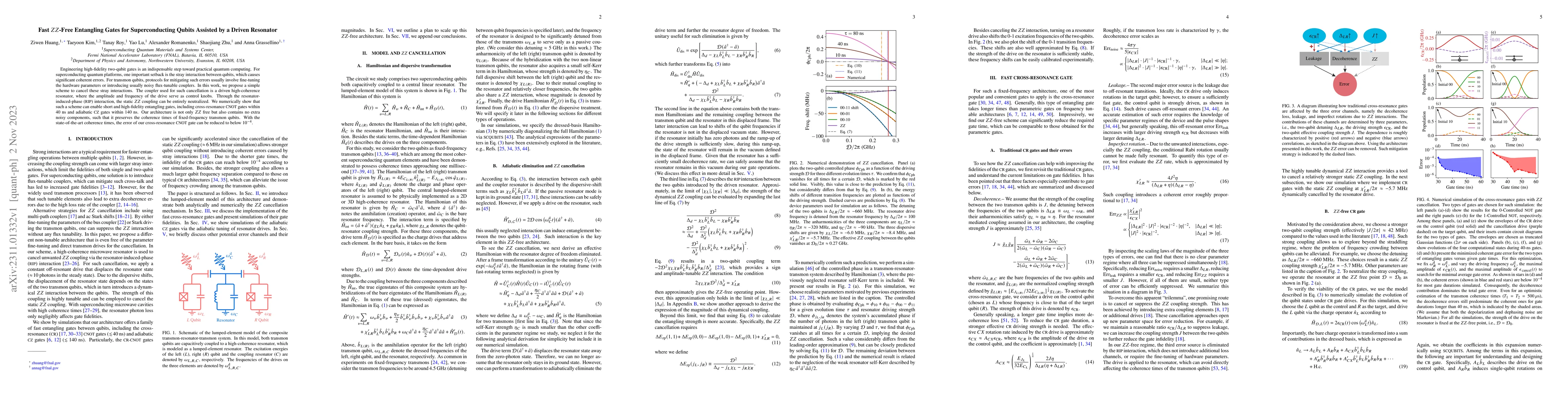 Thumbnail for Fast ZZ-Free Entangling Gates for Superconducting Qubits Assisted by a
  Driven Resonator