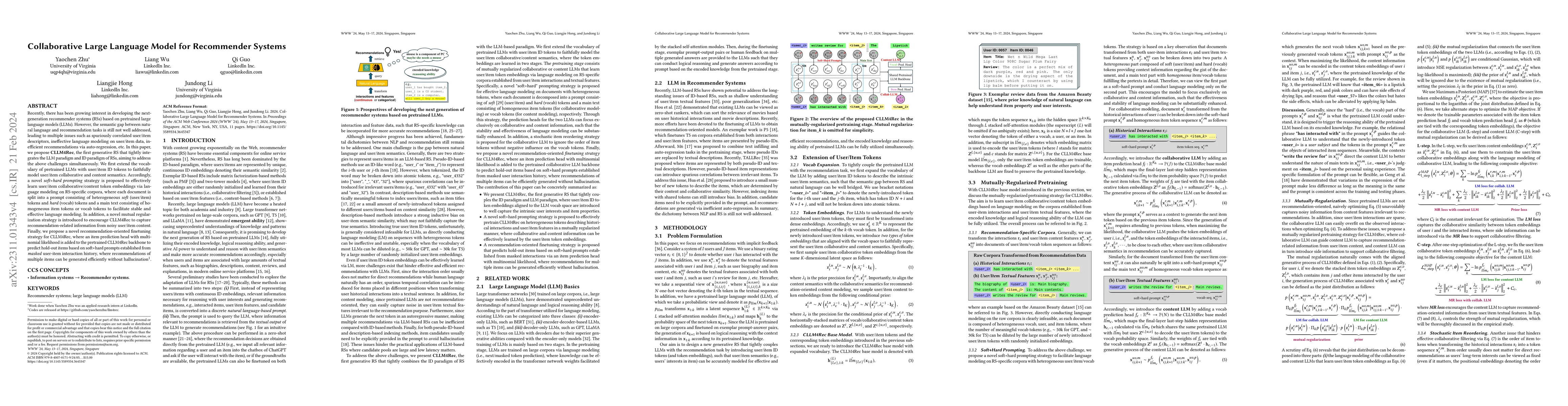 Thumbnail for Collaborative Large Language Model for Recommender Systems