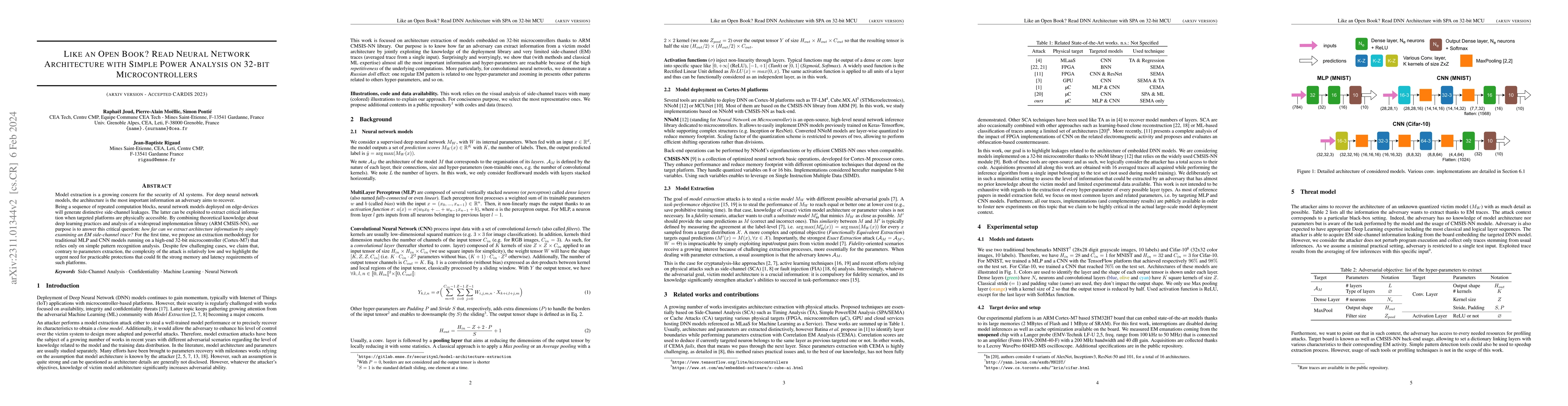 Thumbnail for Like an Open Book? Read Neural Network Architecture with Simple Power
  Analysis on 32-bit Microcontrollers