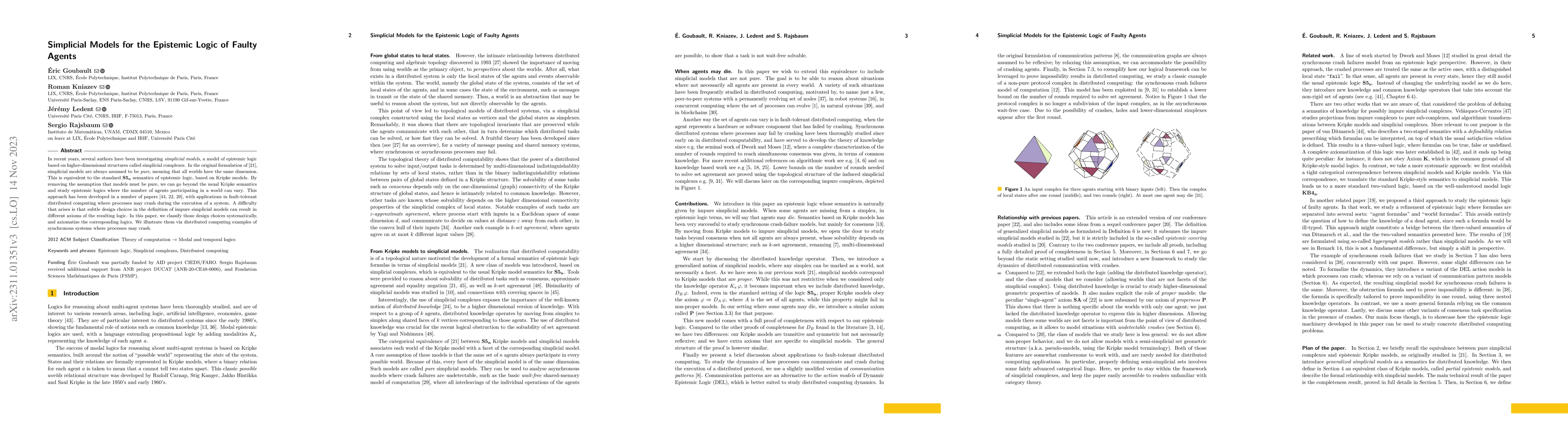 Thumbnail for Simplicial Models for the Epistemic Logic of Faulty Agents