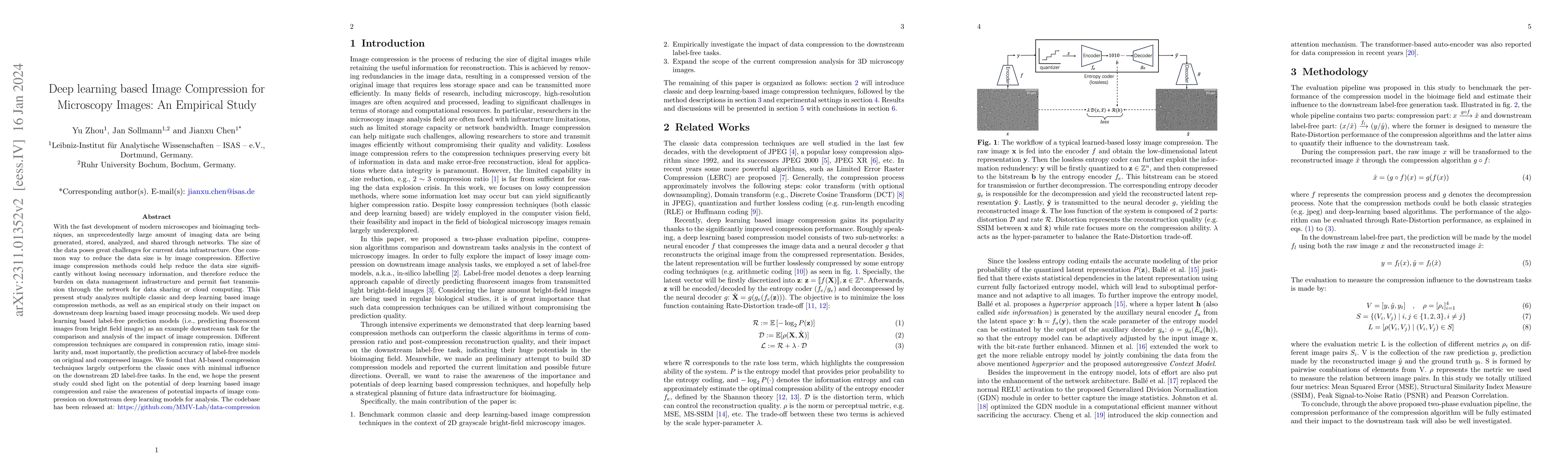 Thumbnail for Deep learning based Image Compression for Microscopy Images: An
  Empirical Study