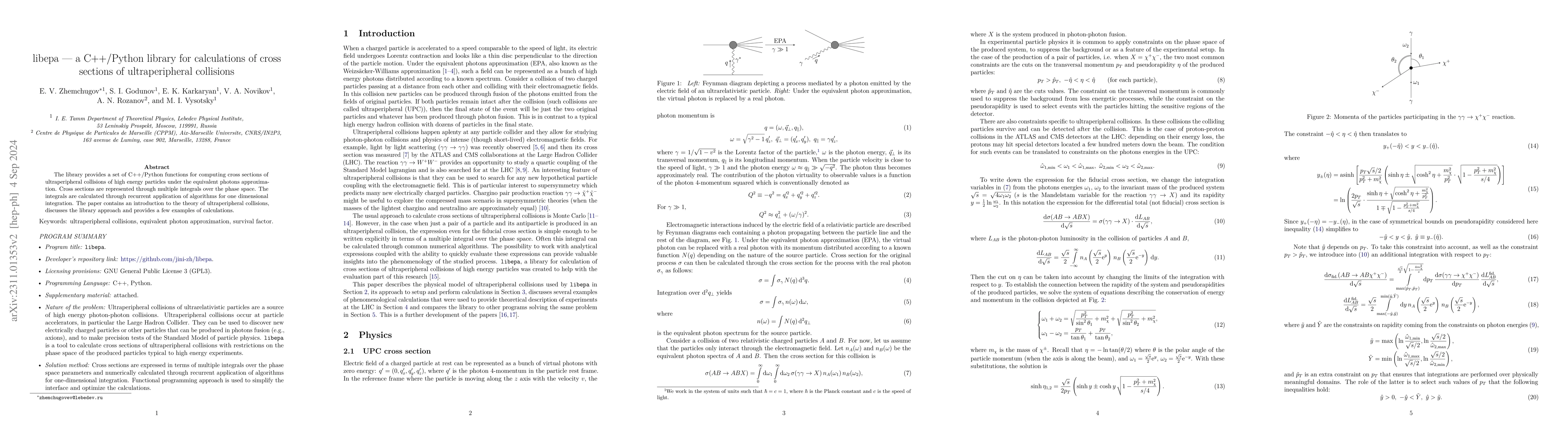 Thumbnail for libepa -- a C++/Python library for calculations of cross sections of
  ultraperipheral collisions