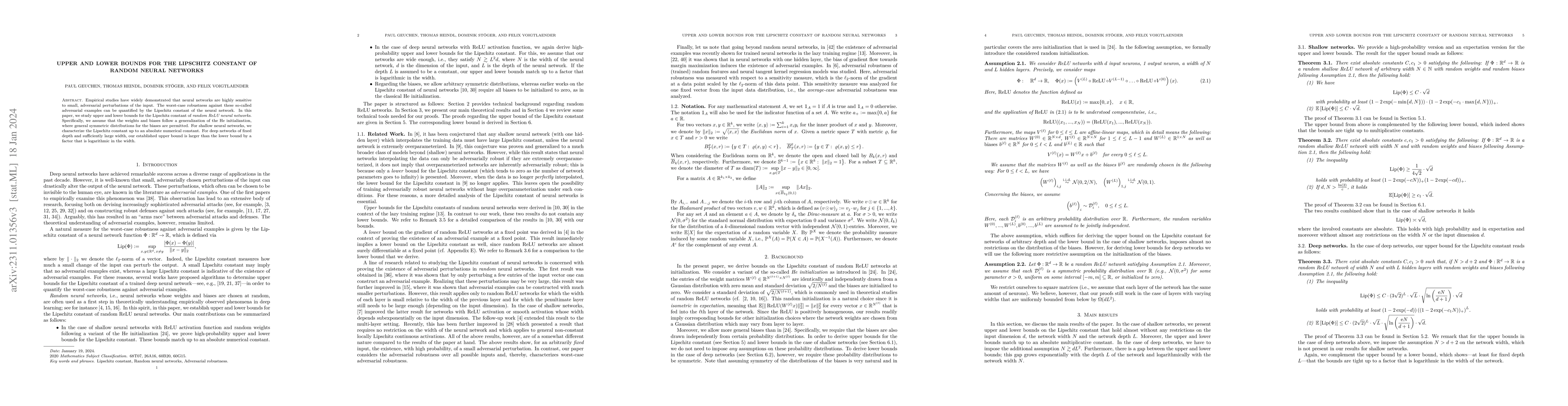 Thumbnail for Upper and lower bounds for the Lipschitz constant of random neural
  networks