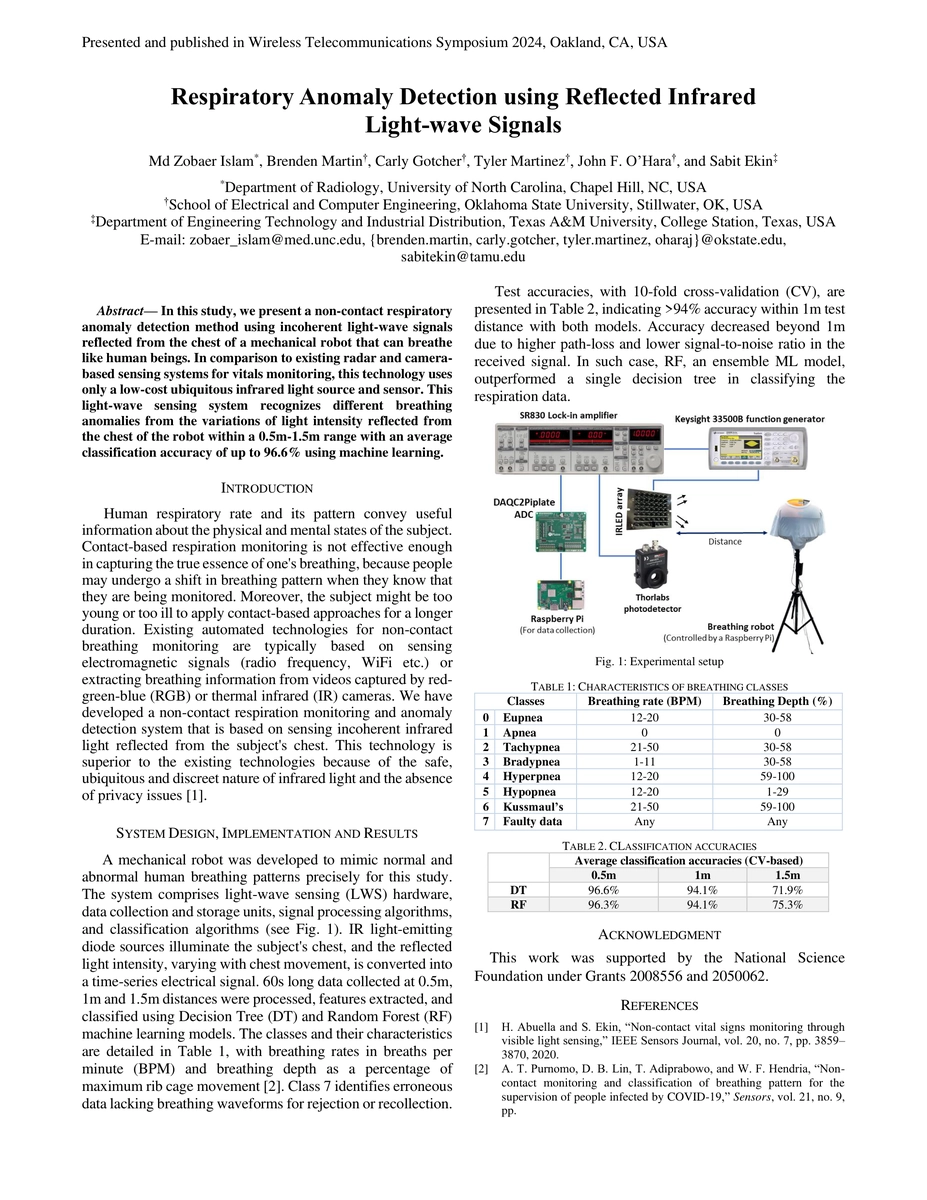 Thumbnail for Respiratory Anomaly Detection using Reflected Infrared Light-wave
  Signals