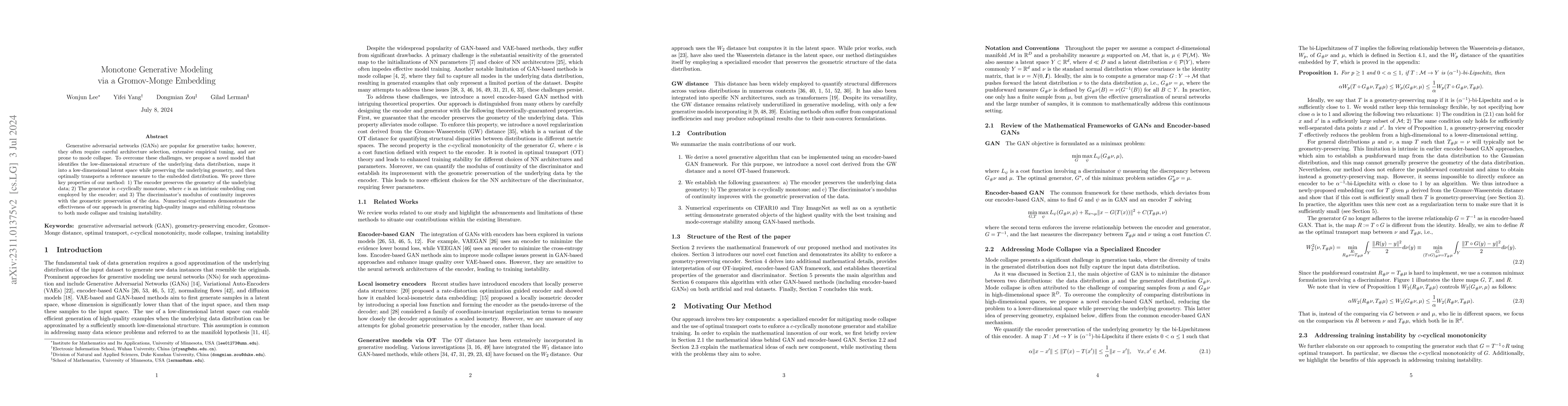 Thumbnail for Monotone Generative Modeling via a Gromov-Monge Embedding