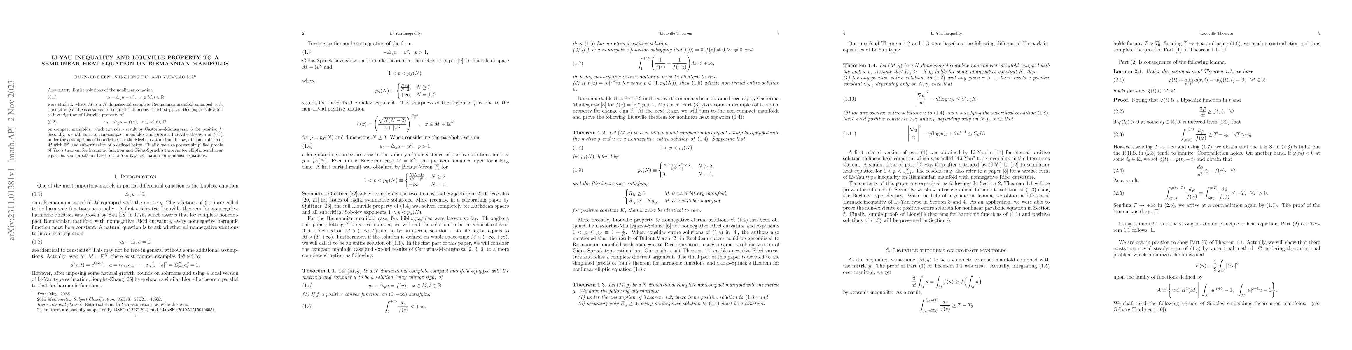 Thumbnail for Li-Yau Inequality and Liouville Property to a Semilinear Heat Equation
  on Riemannian Manifolds