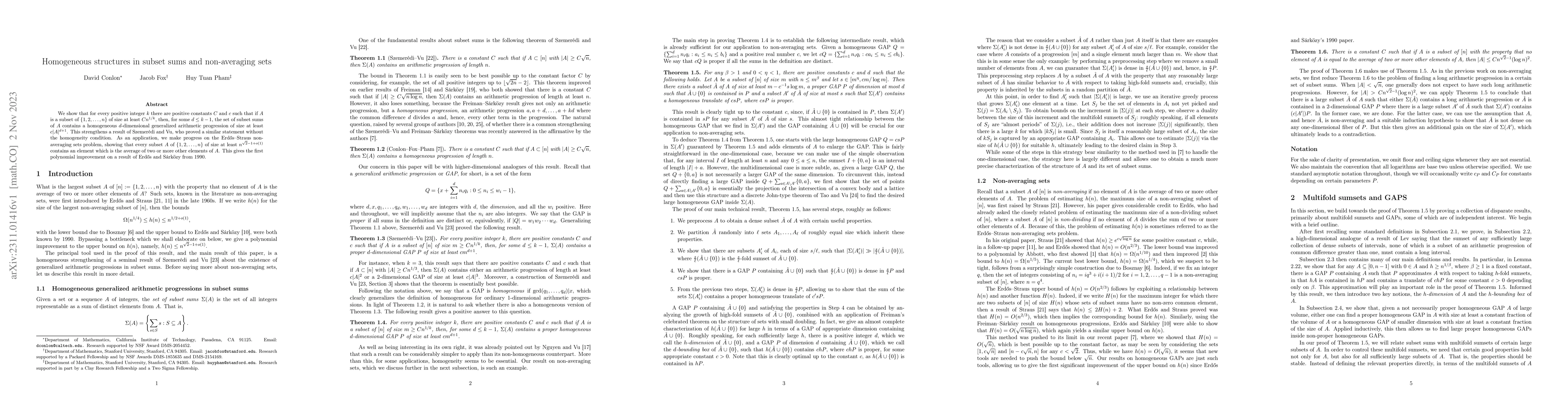 Thumbnail for Homogeneous structures in subset sums and non-averaging sets