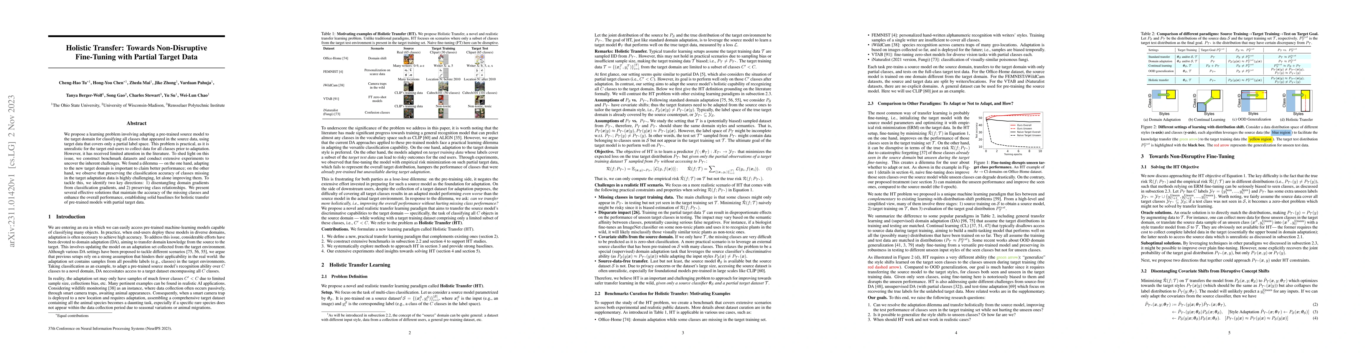 Thumbnail for Holistic Transfer: Towards Non-Disruptive Fine-Tuning with Partial
  Target Data