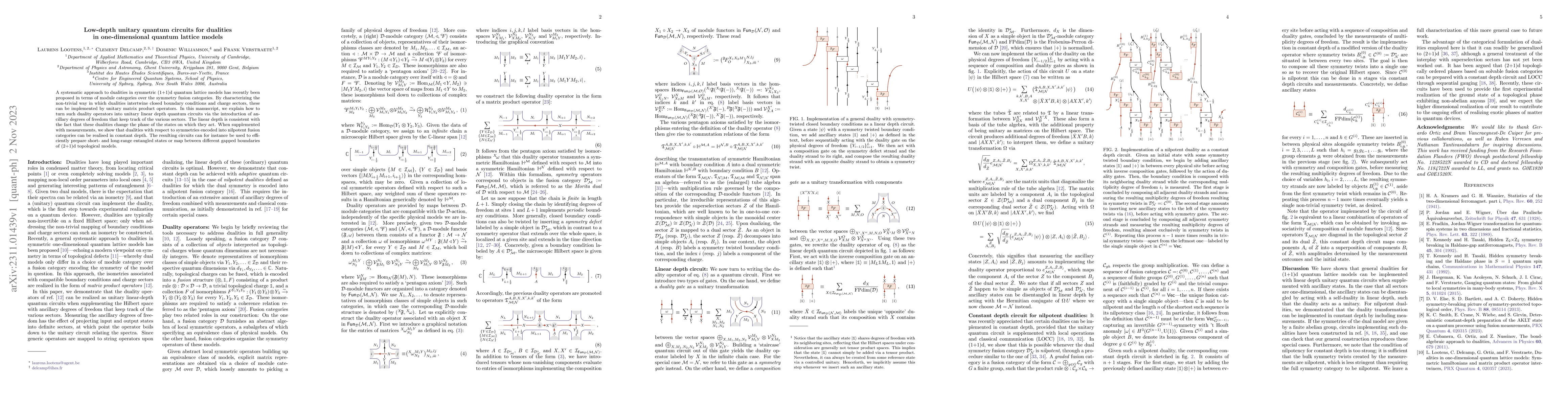 Thumbnail for Low-depth unitary quantum circuits for dualities in one-dimensional
  quantum lattice models