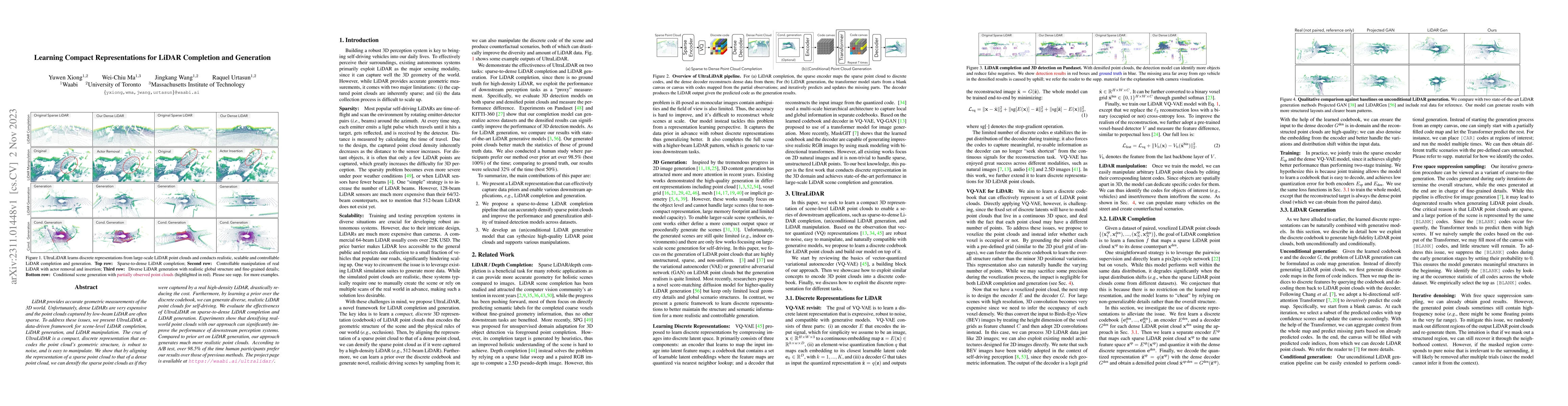 Thumbnail for UltraLiDAR: Learning Compact Representations for LiDAR Completion and
  Generation