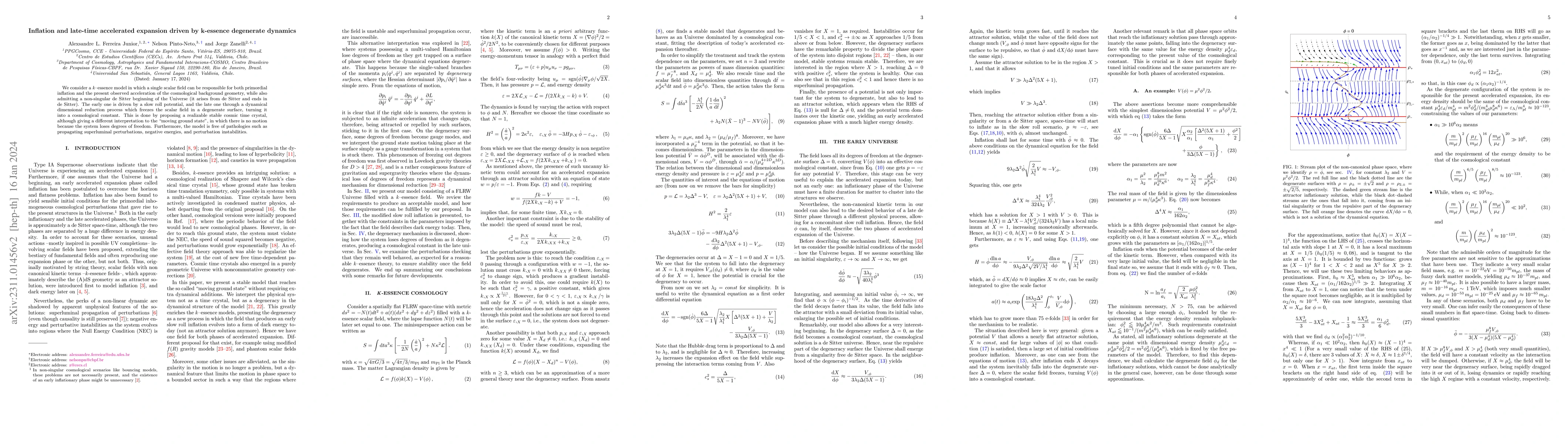 Thumbnail for Inflation and late-time accelerated expansion driven by $k$-essence
  degenerate dynamics