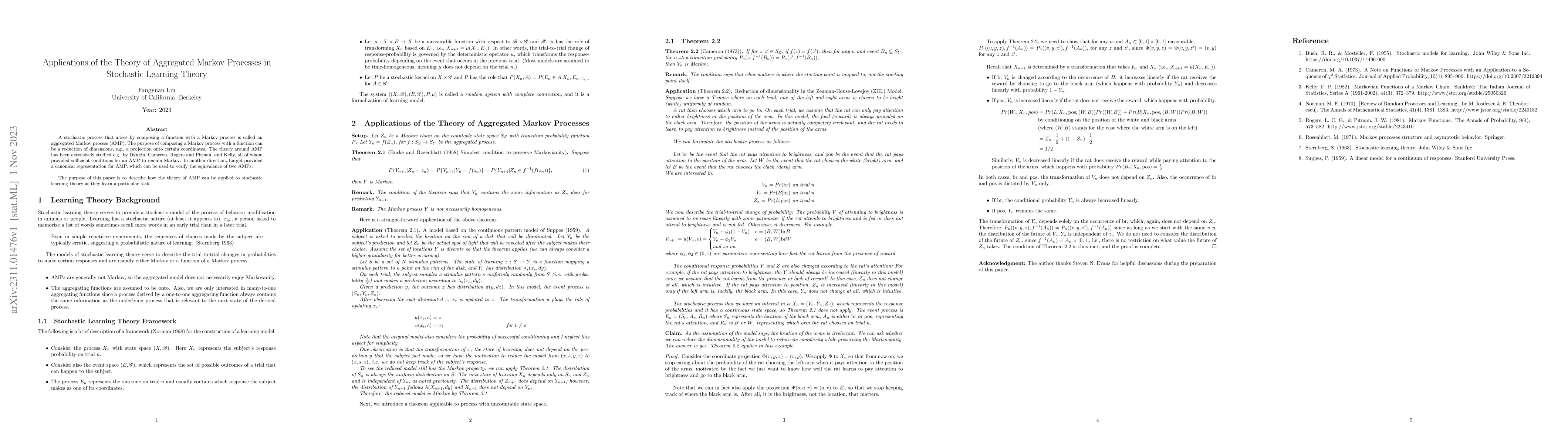 Thumbnail for Applications of the Theory of Aggregated Markov Processes in Stochastic
  Learning Theory