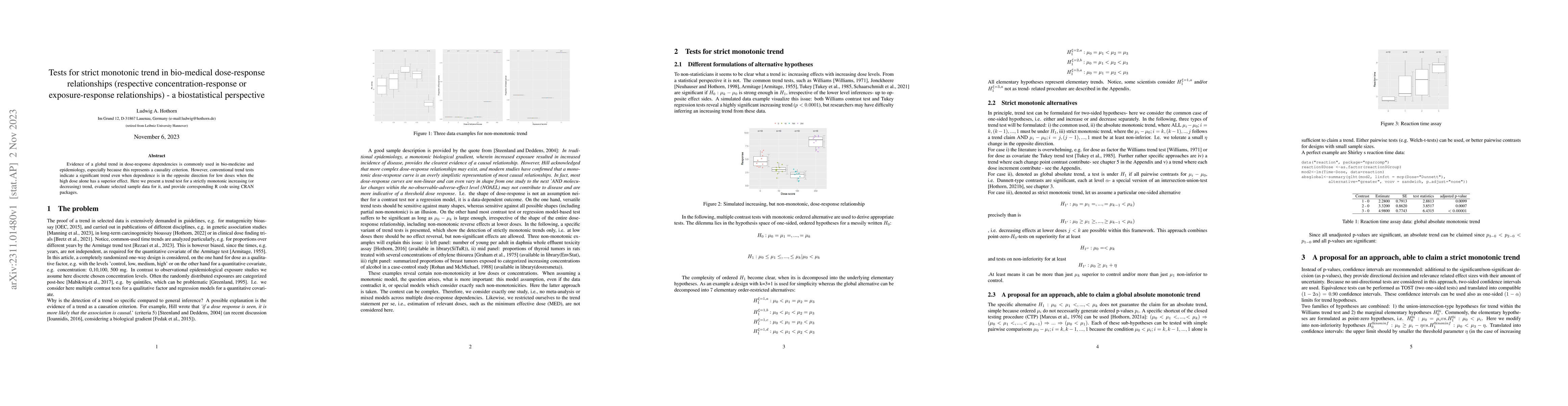 Thumbnail for Tests for strict monotonic trend in bio-medical dose-response
  relationships (respective concentration-response or exposure-response
  relationships) -- a biostatistical perspective